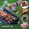 Table Top Grill Charcoal with Smoker, Double Side Use Small Charcoal Grill Portable with Grate and Fry Pan for Outdoor Camping BBQ
