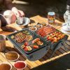 Table Top Grill Charcoal with Smoker, Double Side Use Small Charcoal Grill Portable with Grate and Fry Pan for Outdoor Camping BBQ